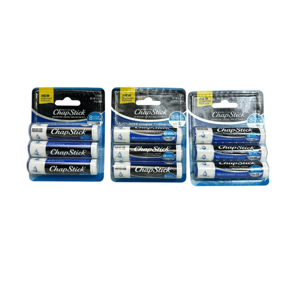 Chap Stick Lip Balm Each Pkg= 3 Unflavored Tubes,‎ 3 Pkgs Bundle